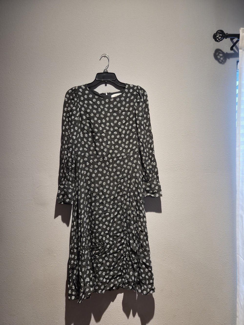 LOFT Black Long Sleeve Floral Midi Dress